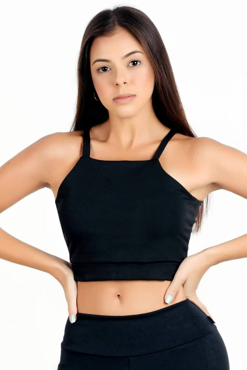 Top Fitness de Alcinha Preto Cropped