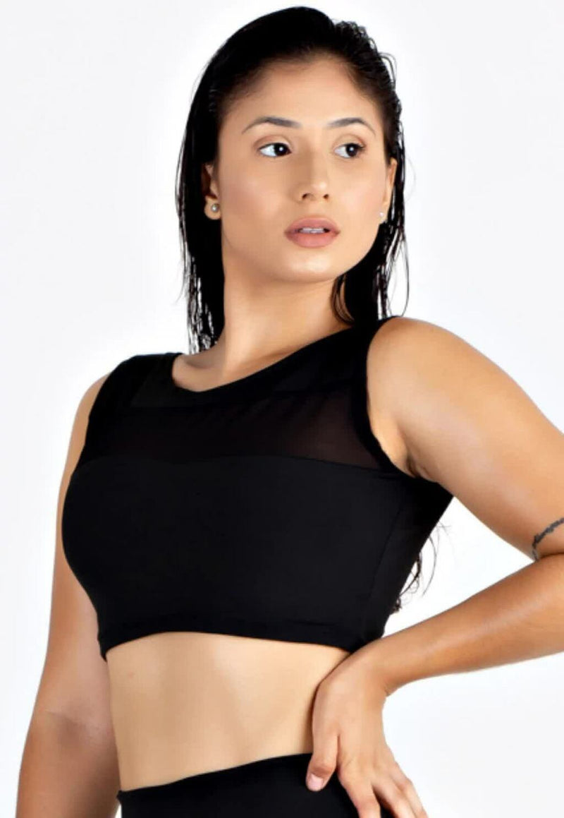 Preto Transparencia Cropped Fitness Feminino