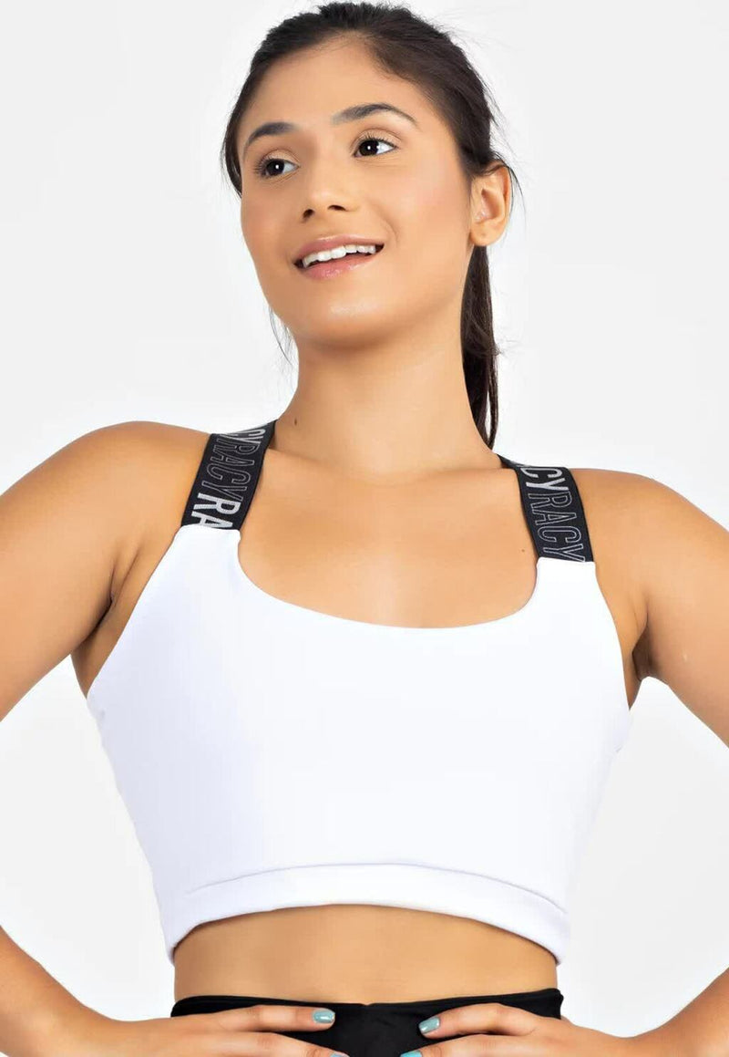 Cropped Fitness Alça de Elástico Cruzado nas Costas Branco