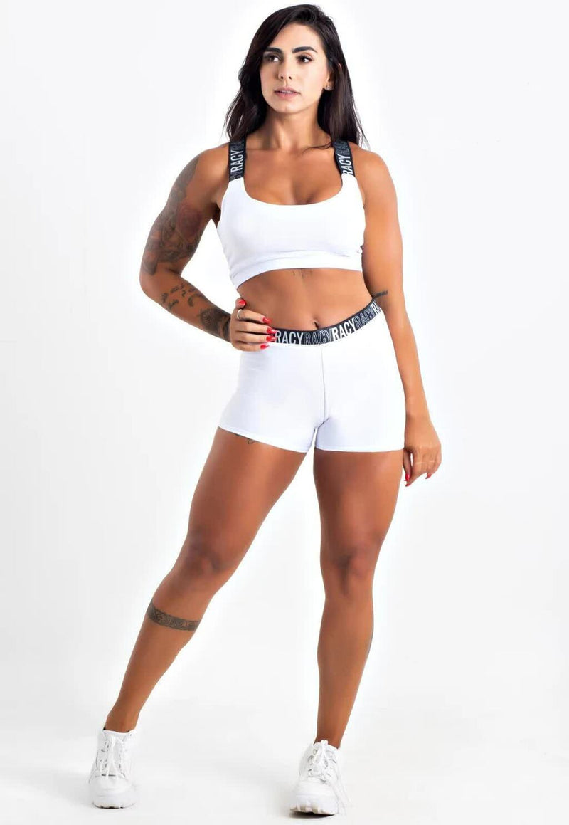 Conjunto Feminino Cropped e Short Curto Branco