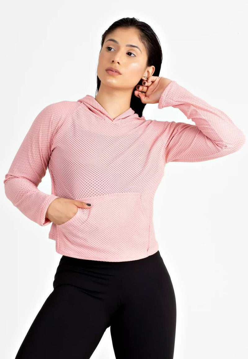 Casaco Fitness Feminino de Tela Rosa Capuz