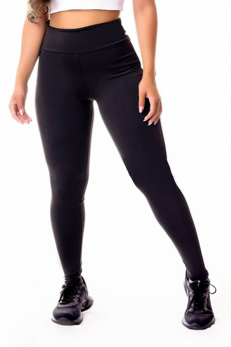 Calça Legging Feminina Cintura Alta Preta Detalhe Lateral Branco Minimalista