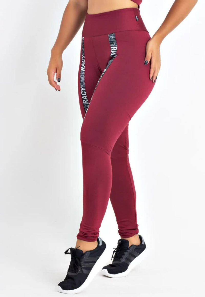 Calça Legging Feminina Cintura Alta Marsala Com Faixa Cinza