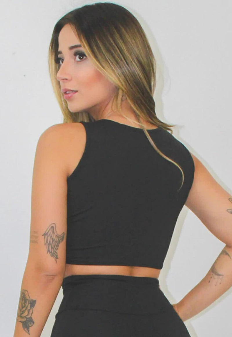 Top Fitness Feminino Preto Cropped