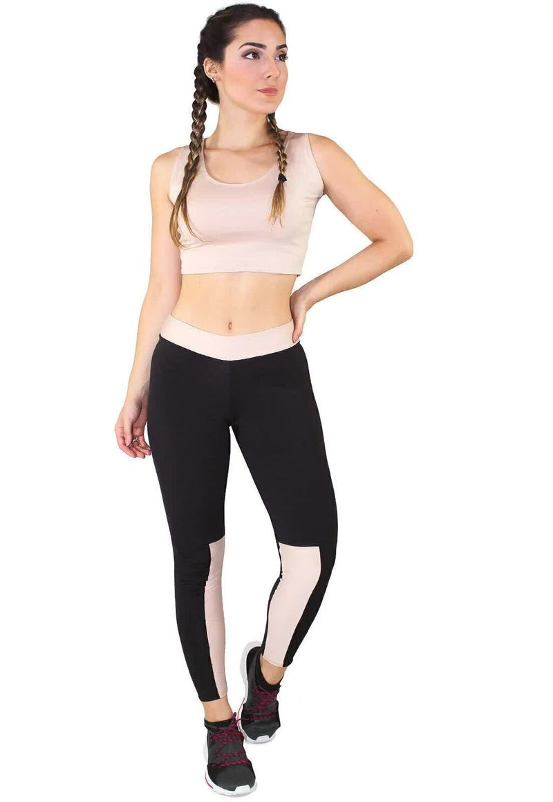 Conjunto Fitness Feminino Cropped Rosa + Calça Legging Preta Detalhe Rosa