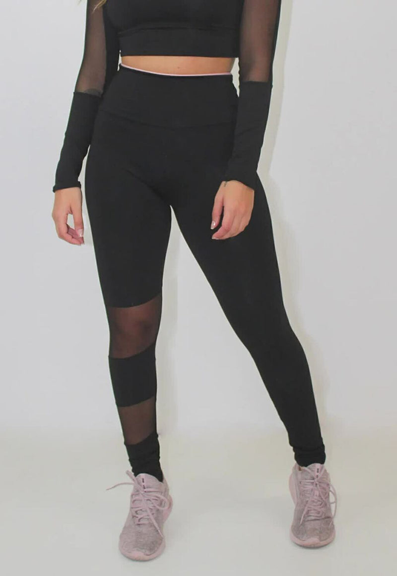 Calça Detalhe Transparente Legging Fitness Preta