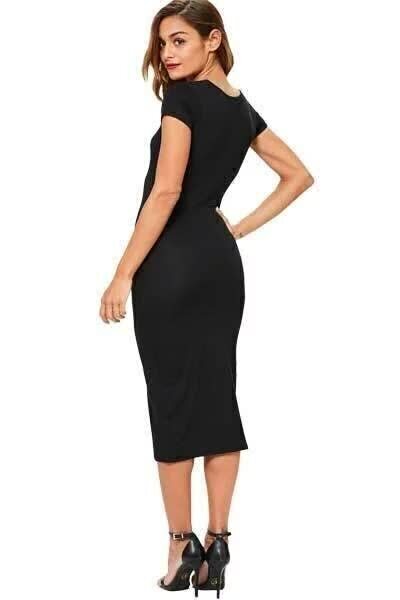 Vestido Feminino Midi Com Maguinha Casual Preto