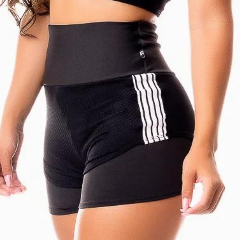 Conjunto Feminino Cropped e Short Curto Preto Detalhe Em Tela