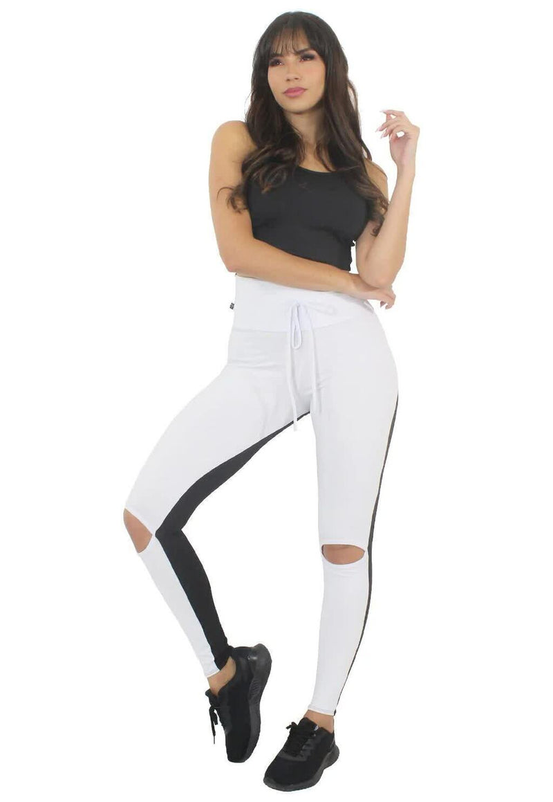 Conjunto Feminino Fitness Cropped Preto e Calça Legging Preto e Branco