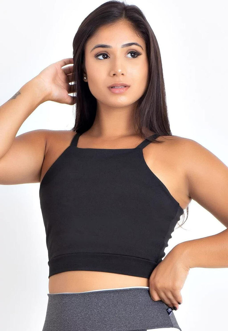 Cropped Top Fitness Alcinha Basic Preto