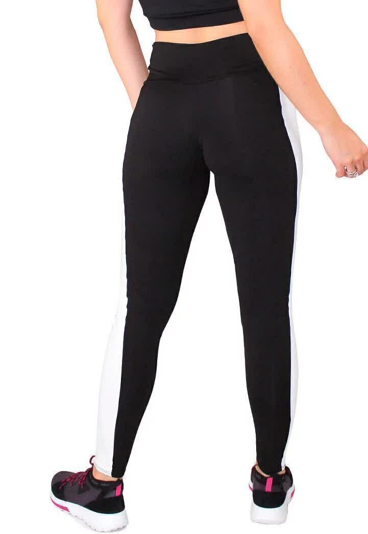 Calça Legging Feminina Cintura Alta Preta Detalhe No Joelho Rôse