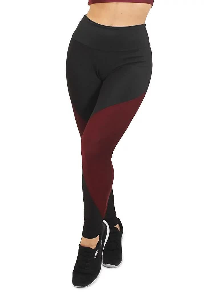 Calça Legging Feminina Cintura Alta Preta Com Detalhe Em Vermelho