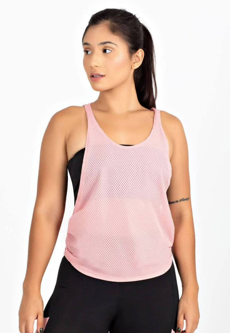 Conjunto Feminino Fitness Regata Tela Rosa Com Top Tomara que Caia e Calça Legging Com Bolso