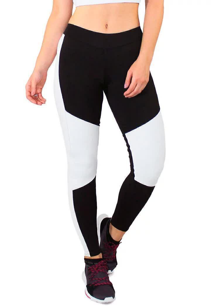 Calça Legging Feminina Cintura Alta Preta Detalhe Em Branco