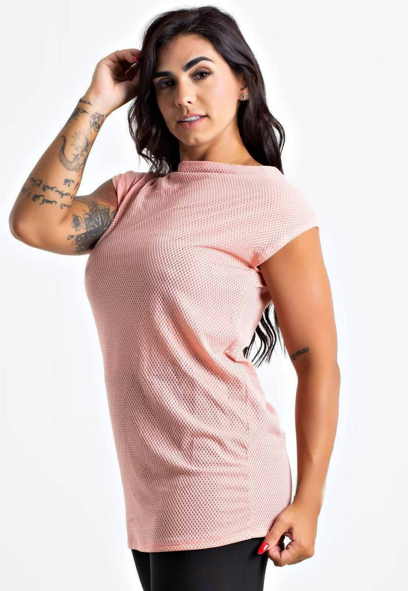 Blusa Feminina De Tela Manga Curta Rosa