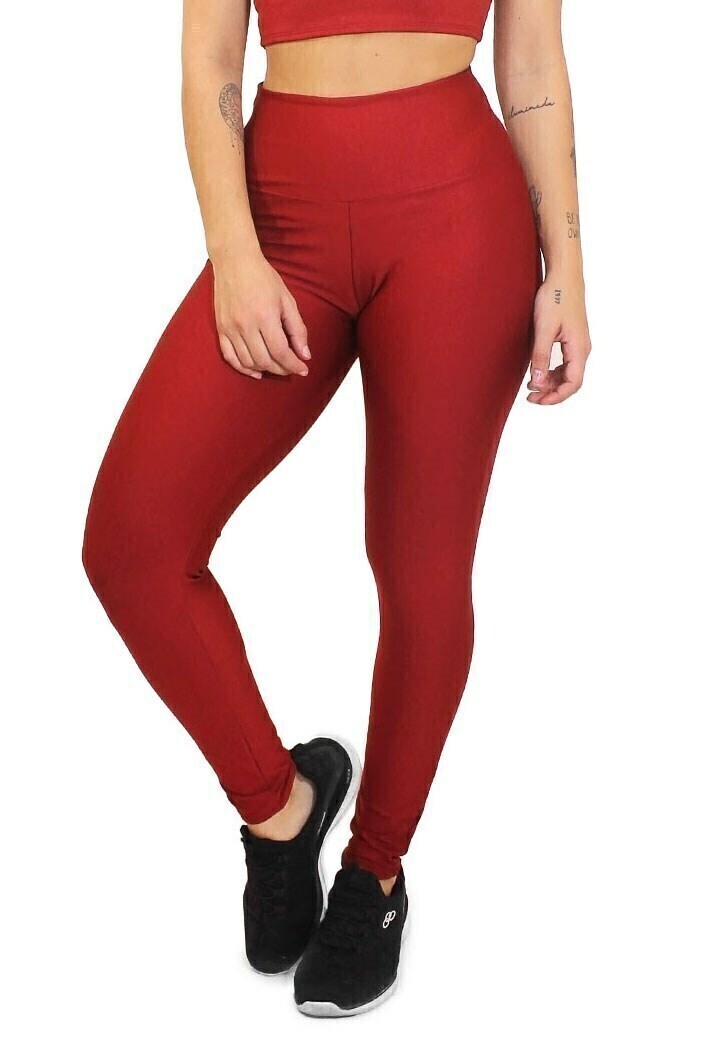 Calça Legging Feminina Cintura Alta Em Vermelho Vivo