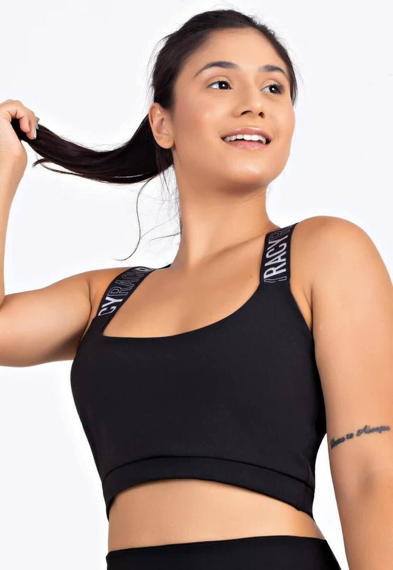 Cropped  Fitness Alça de Elástico Cruzado nas Costas Preto