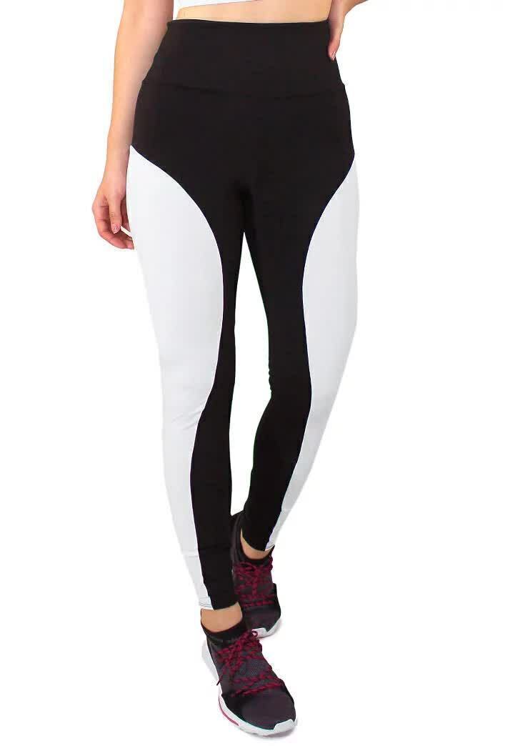 Calça Legging Feminina Cintura Alta Preta Detalhe Lateral Em Branco