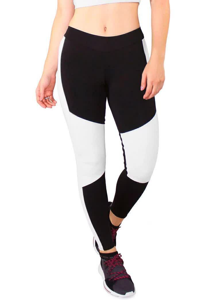 Calça Legging Feminina Cintura Alta Preta Detalhe Em Branco