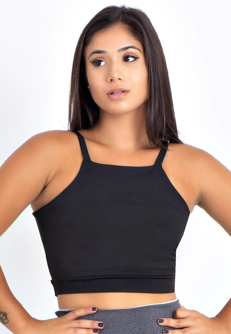 Cropped Top Fitness Alcinha Basic Preto