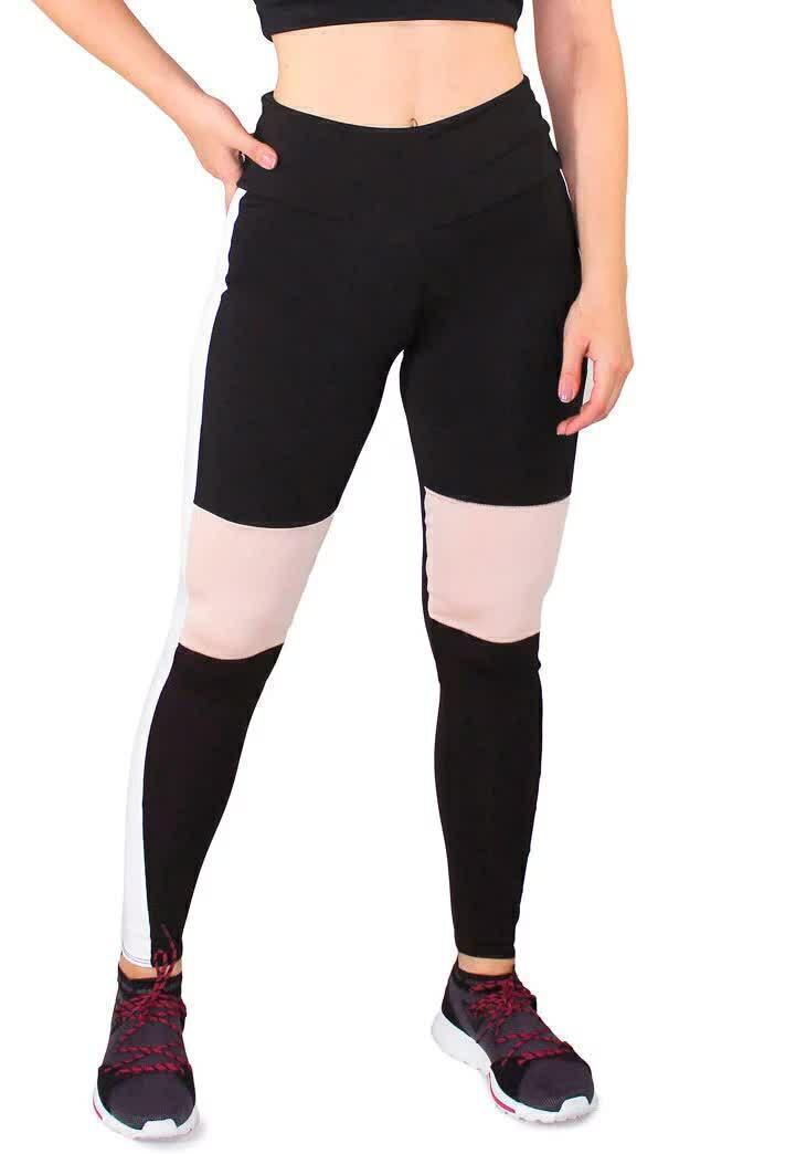 Calça Legging Feminina Cintura Alta Preta Detalhe No Joelho Rôse