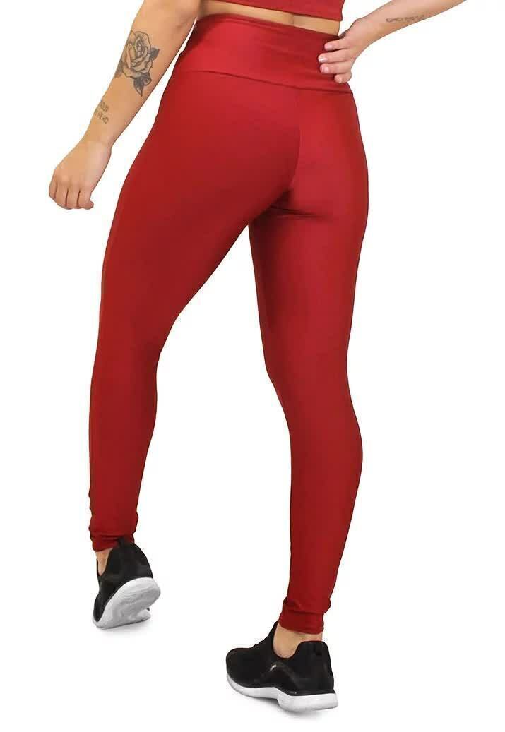 Calça Legging Feminina Cintura Alta Em Vermelho Vivo