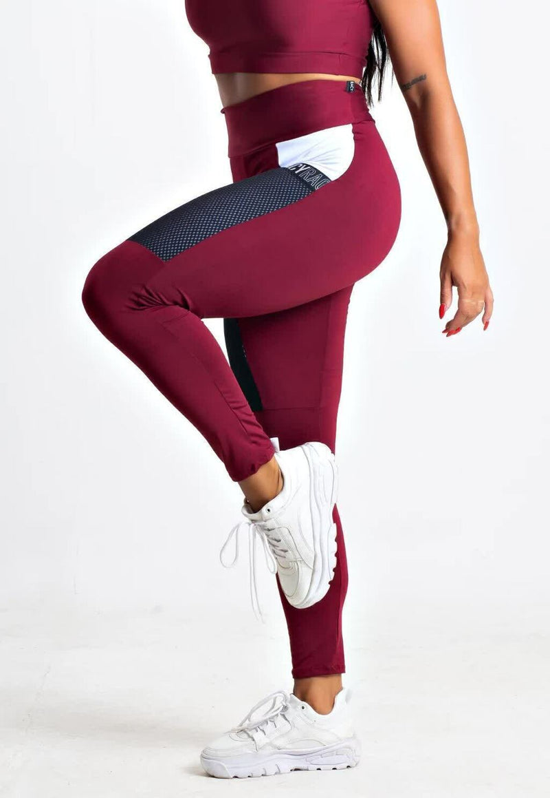 Calça Legging Feminina Cintura Alta Fitness com Bolso e Elástico Marsala