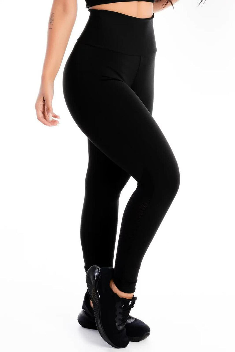 Calça Tela Perna Preto Legging Detalhe