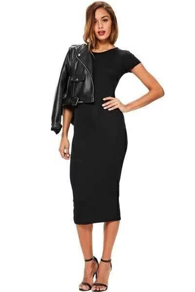 Vestido Feminino Midi Com Maguinha Casual Preto