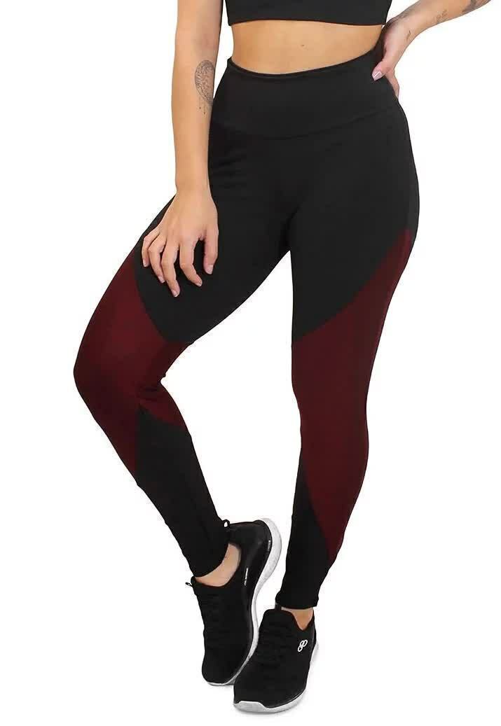 Calça Legging Feminina Cintura Alta Preta Com Detalhe Em Vermelho