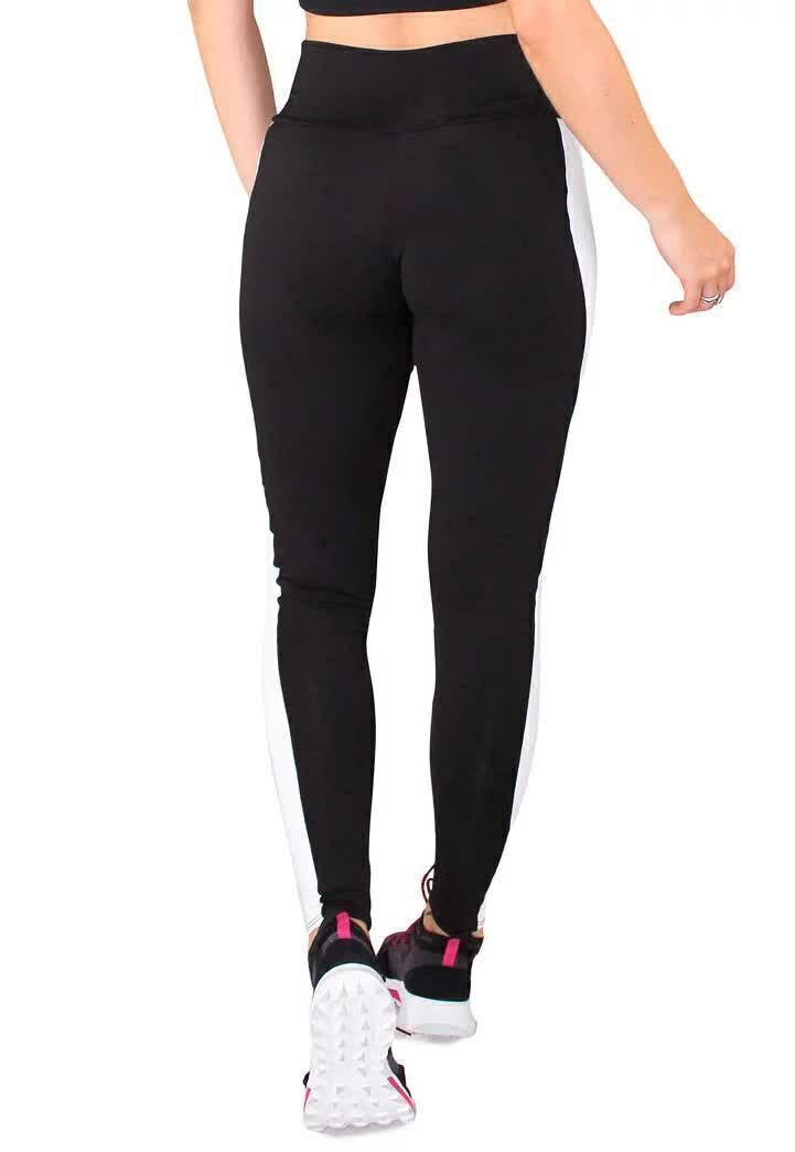 Calça Legging Feminina Cintura Alta Preta Detalhe No Joelho Rôse