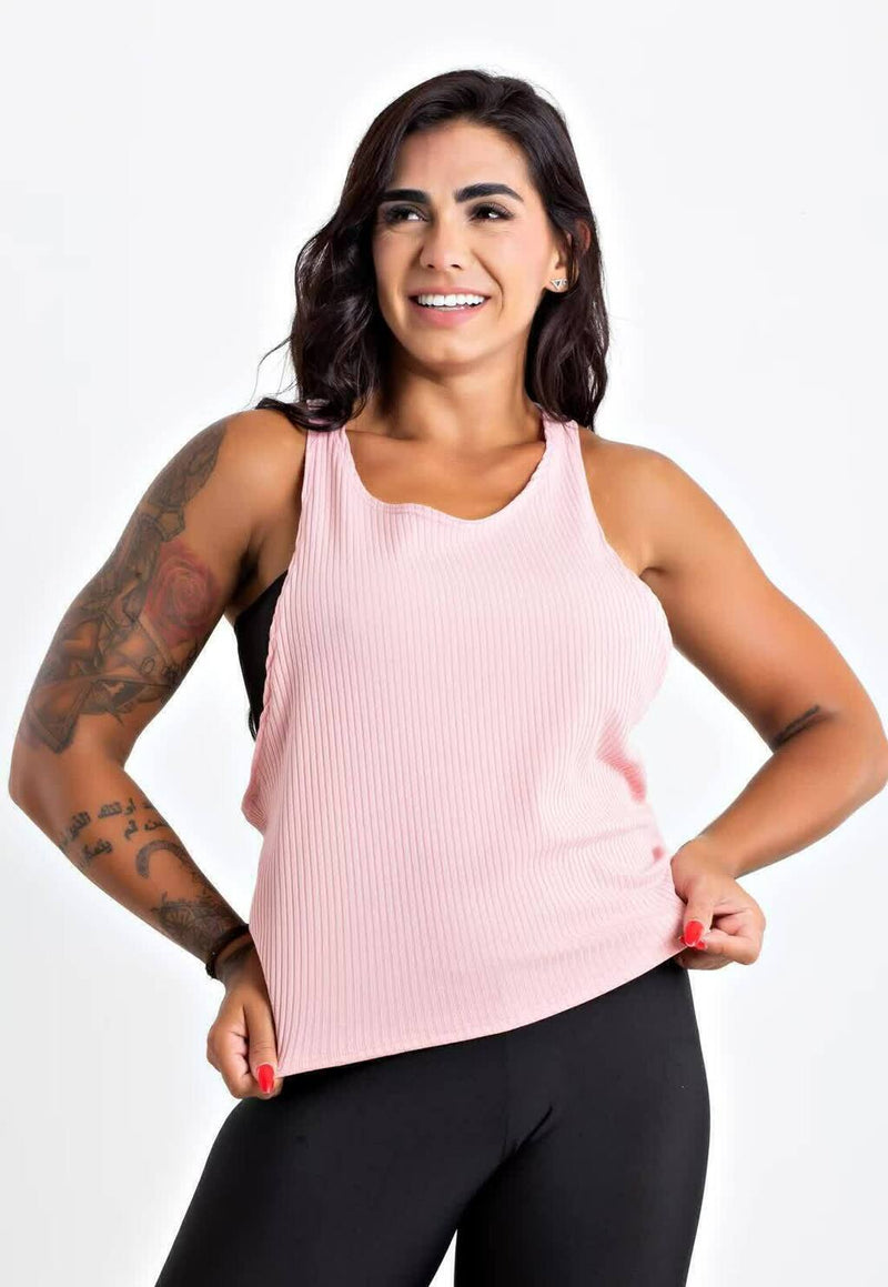 Regata Feminina Nadadora Rosa + Top Tomara Que Caia Preto