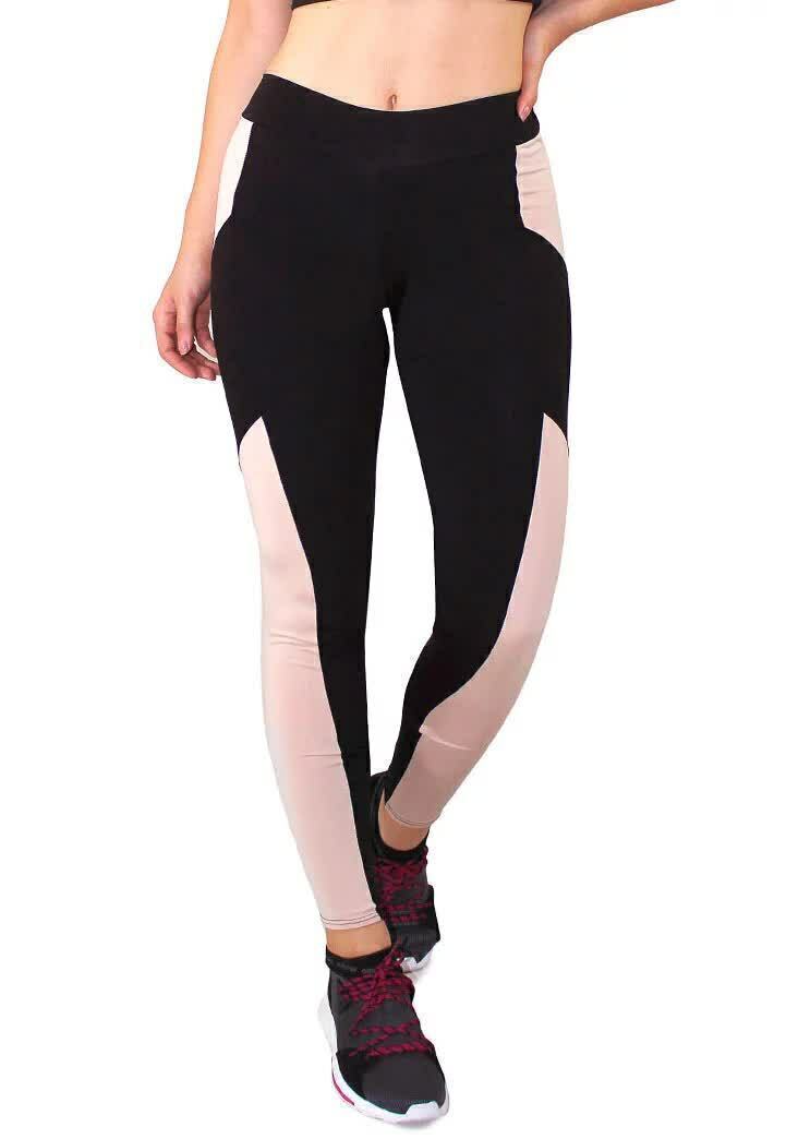 Calça Legging Feminina Fitness Preta Lateral Rosê