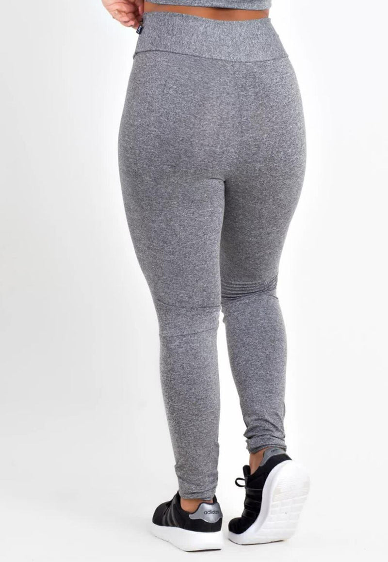 Calça Legging Feminina Cintura Alta Cinza Detalhe Faixa Escrita