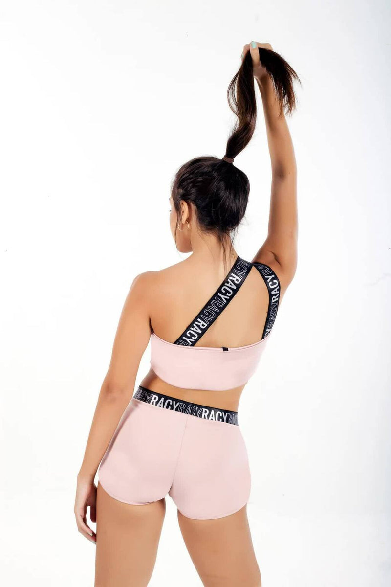 Conjunto Feminino Cropped e Short Rosa Alça Dupla