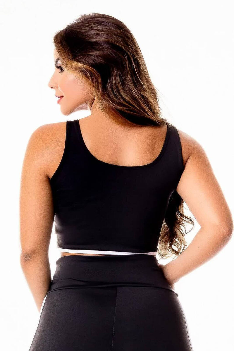 Top Fitness Academia Preto com Branco Cropped