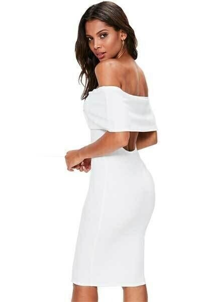 Vestido Feminino Midi Ombro a Ombro Com Babado Branco