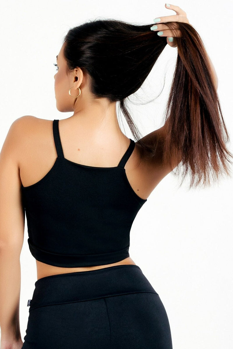 Top Fitness de Alcinha Preto Cropped