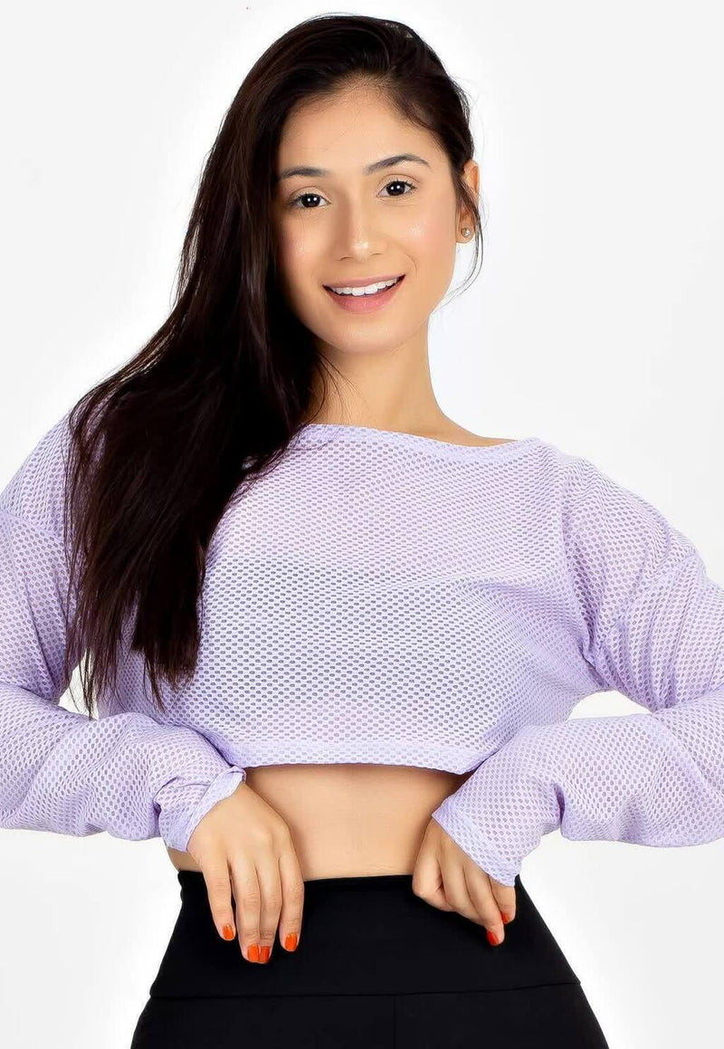 Cropped De Tela Manga Longa Lilás Metamorfose