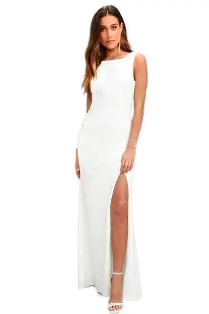 Vestido Feminino Longo Costas Nua Com Fenda Branco