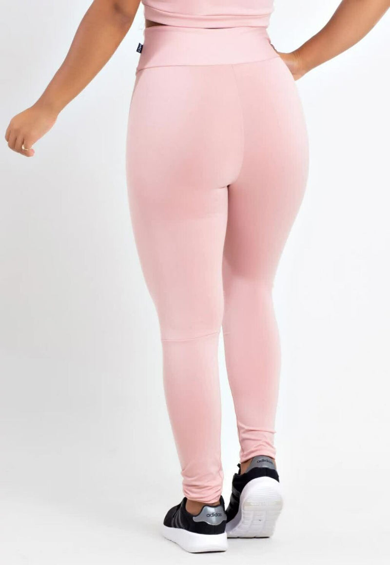 Calça Legging Feminina Cintura Alta Rosa Detalhe Em Faixa Preta