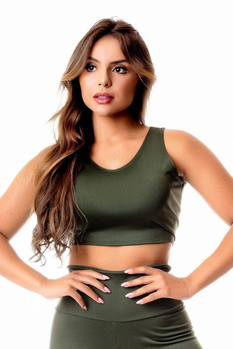 Top Fitness Academia Verde Militar Basic Regata Cropped