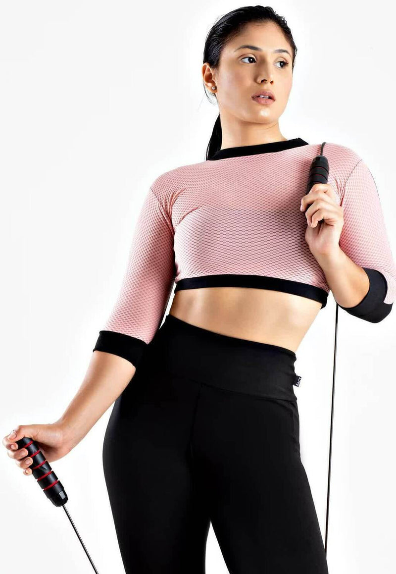 Fitness 2 Cores Preto e Rosê Cropped Feminino