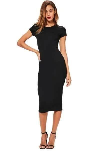 Vestido Feminino Midi Com Maguinha Casual Preto