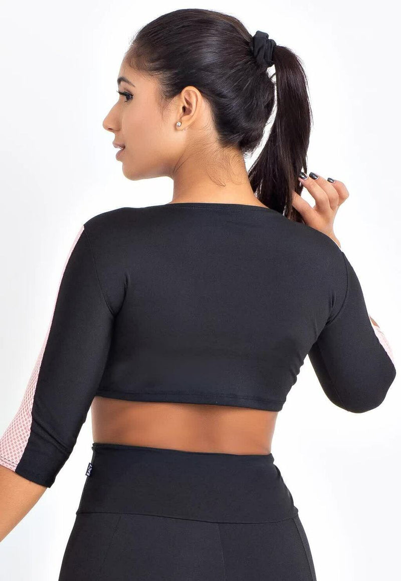 Cropped Fitness Preto com Rosê Feminino