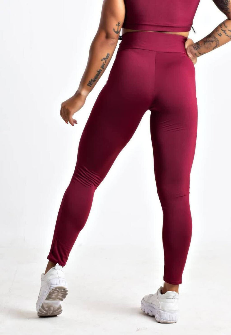 Calça Legging Feminina Cintura Alta Fitness com Bolso e Elástico Marsala