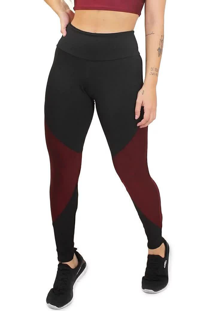 Calça Legging Feminina Cintura Alta Preta Com Detalhe Em Vermelho