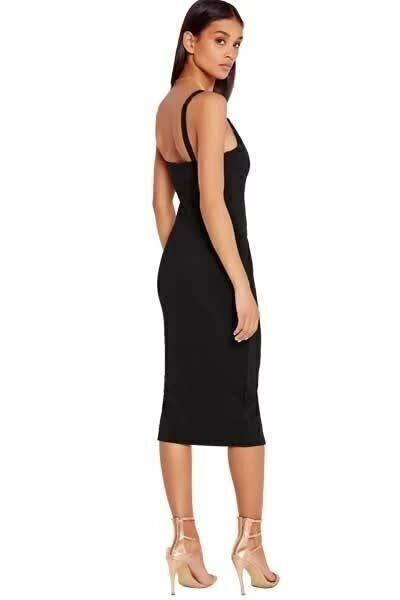 Vestido Feminino Midi Alcinha Com Fenda Preto