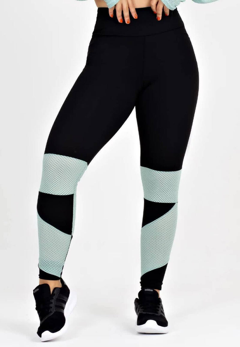 Cropped Em Tela + Calça Legging Com Detalhe Verde Conjunto Metamorfose