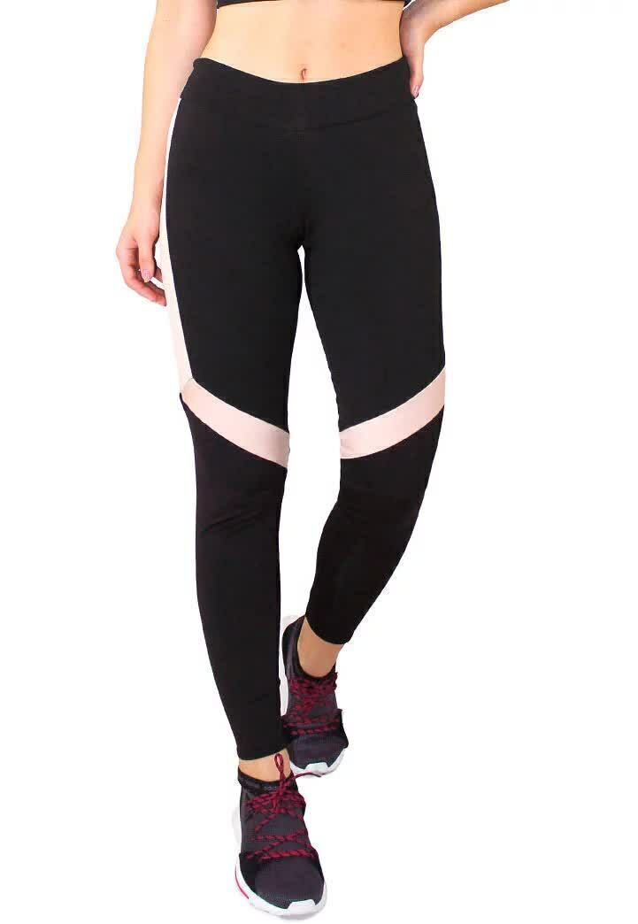 Calça Legging Feminina Preta Detalhe Branco Com Chocolate